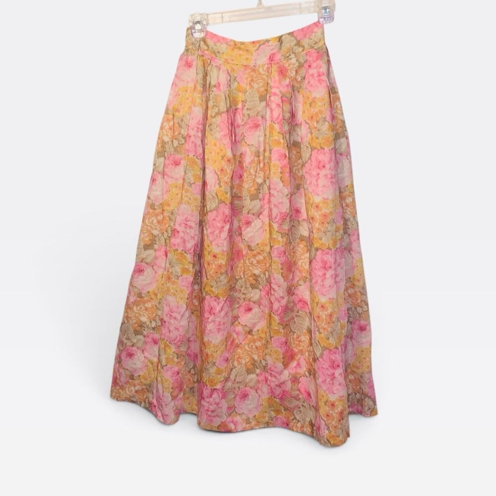 Vintage floral pleated skirt midi skirt waist 24